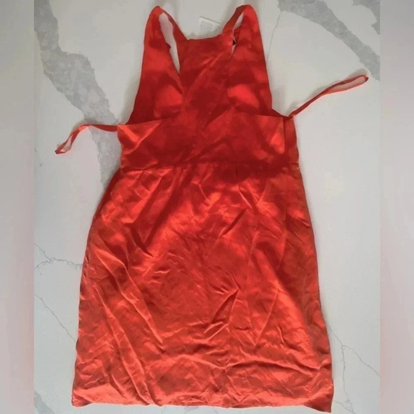 INC 100% Silk Burt Orange Flamenco Ruffled V-Neck Halter Mini Dress 10 NWT - Picture 7 of 10